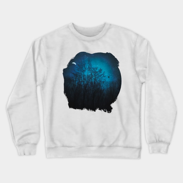 Moody Trees - Night Scene With Tree Silhouettes and Half Moon Crewneck Sweatshirt by DyrkWyst